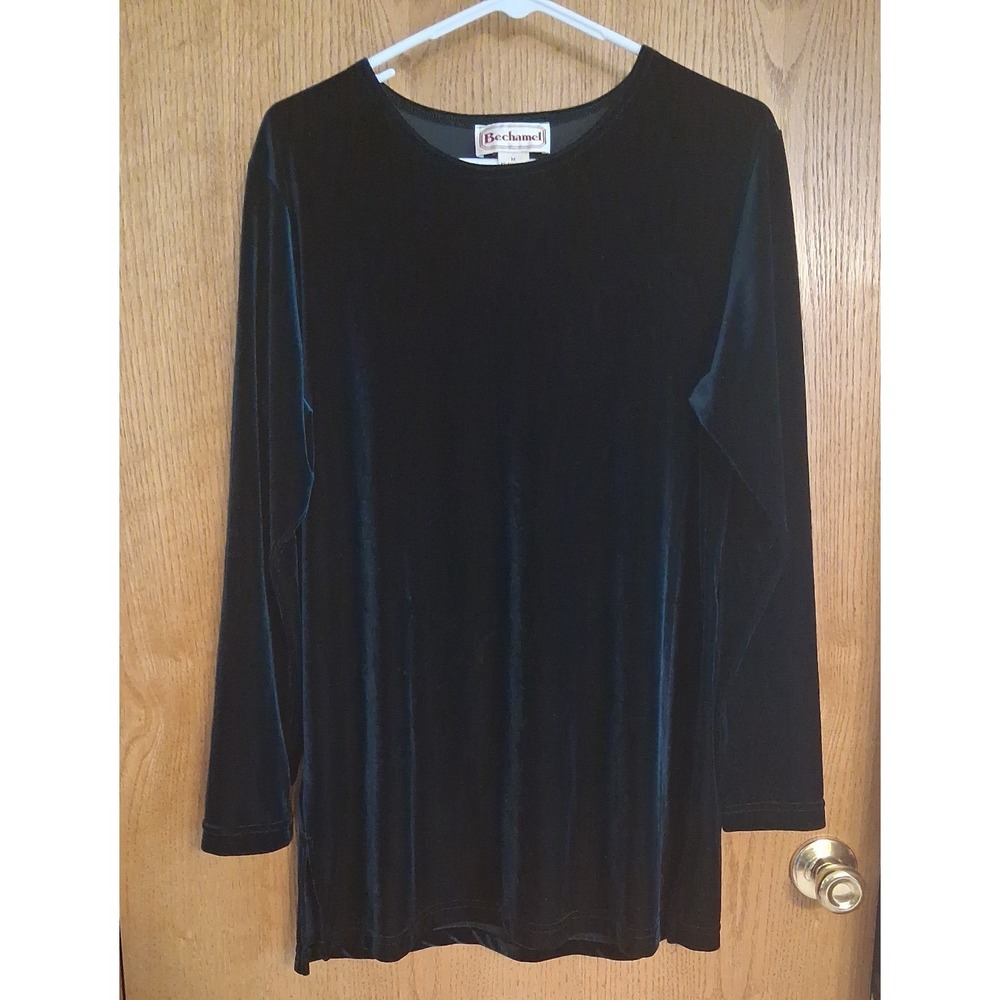 Bechamel Blouse Women M Teal Velvet Long Sleeve Round Neck Pullover Top Tunic